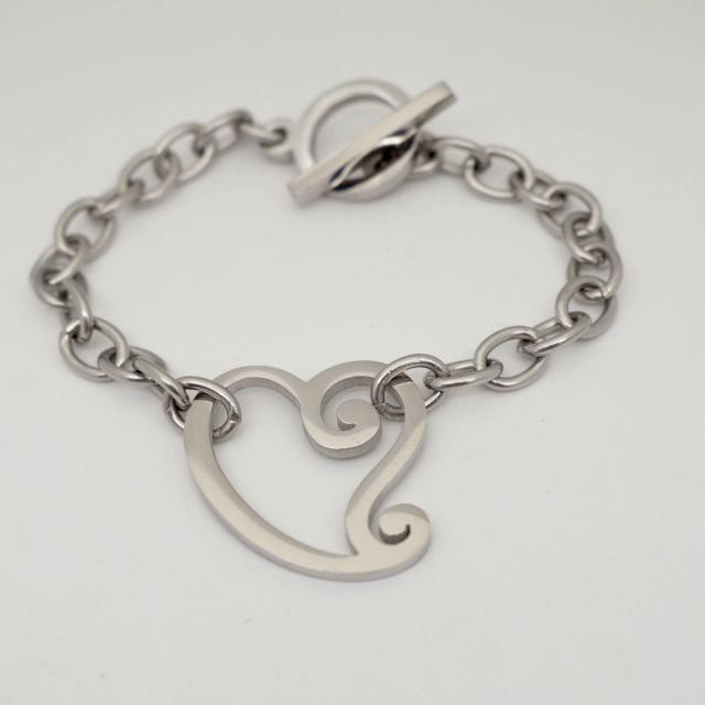 Whimsical Heart Stainless Steel Link Bracelet